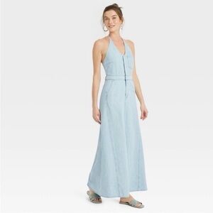 Light Blue Halter Maxi Dress